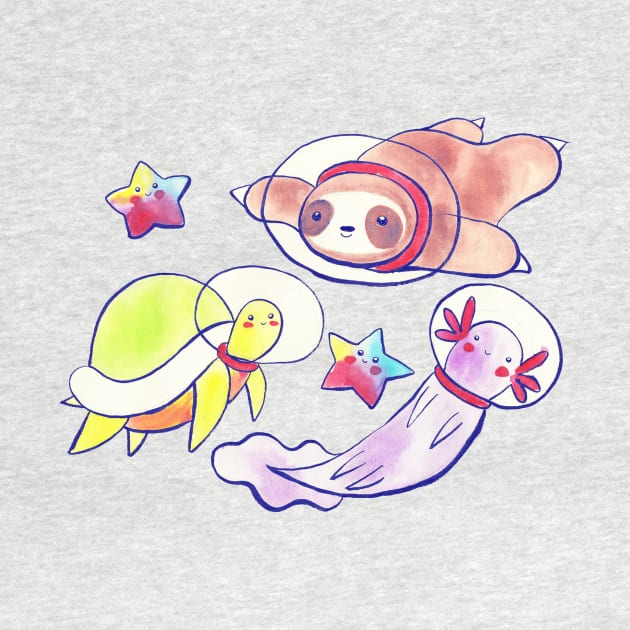 Space Sloth Turtle and Axolotl by saradaboru